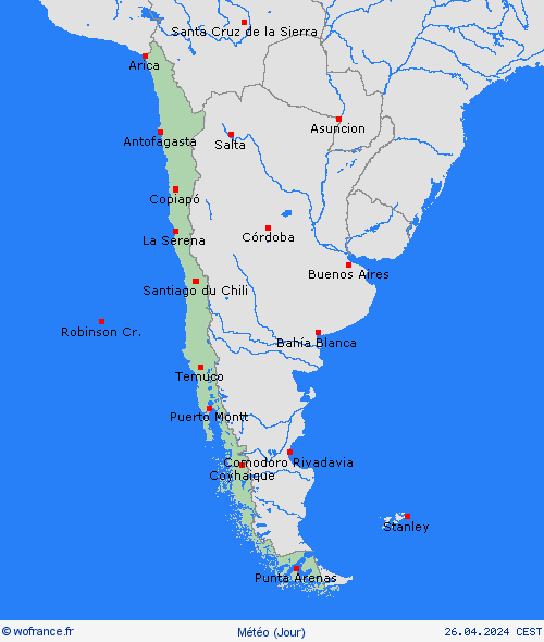 aperçu Chili Amérique du Sud Cartes de prévision