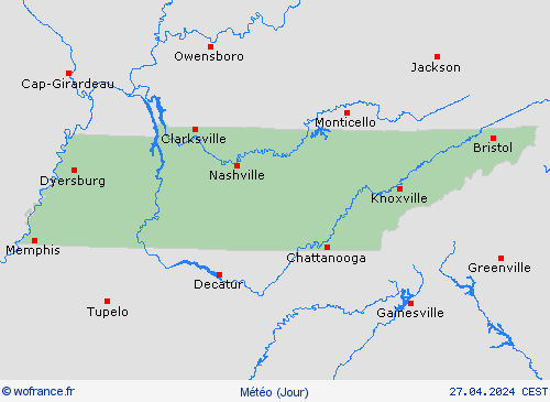 aperçu Tennessee Amérique du Nord Cartes de prévision