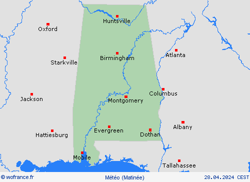 aperçu Alabama Amérique du Nord Cartes de prévision