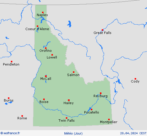 aperçu Idaho Amérique du Nord Cartes de prévision