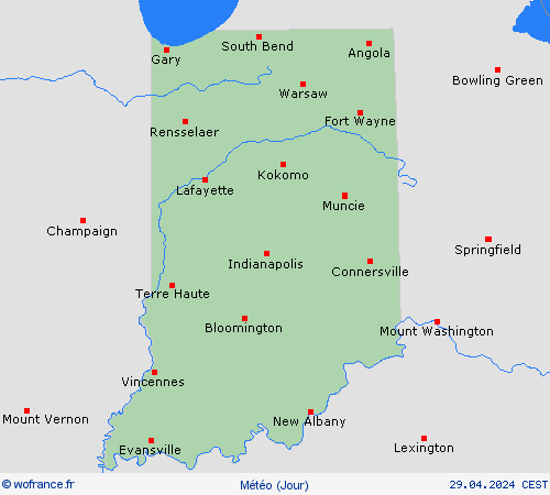 aperçu Indiana Amérique du Nord Cartes de prévision