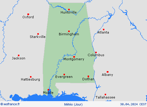 aperçu Alabama Amérique du Nord Cartes de prévision