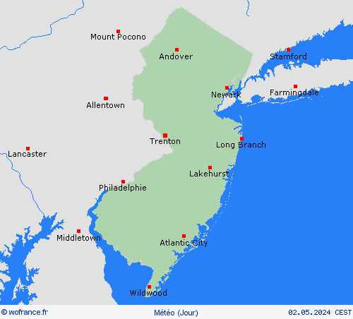 aperçu New Jersey Amérique du Nord Cartes de prévision