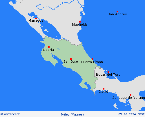 aperçu Costa Rica Amérique centrale Cartes de prévision