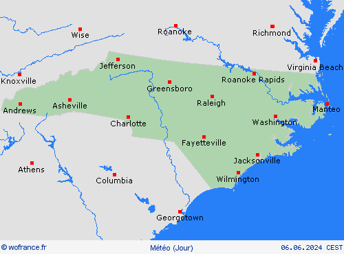 aperçu Caroline du Nord Amérique du Nord Cartes de prévision