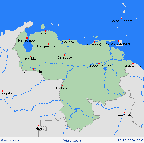 aperçu Venezuela Amérique du Sud Cartes de prévision