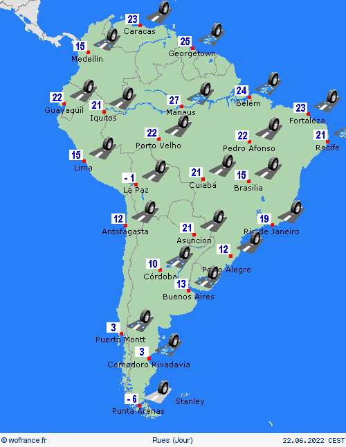 mété des routes  Amérique du Sud Cartes de prévision