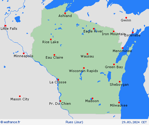 mété des routes Wisconsin Amérique du Nord Cartes de prévision