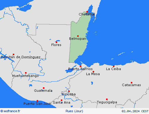 mété des routes Belize Amérique centrale Cartes de prévision