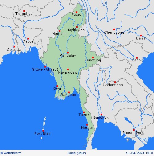 mété des routes Birmanie Asie Cartes de prévision