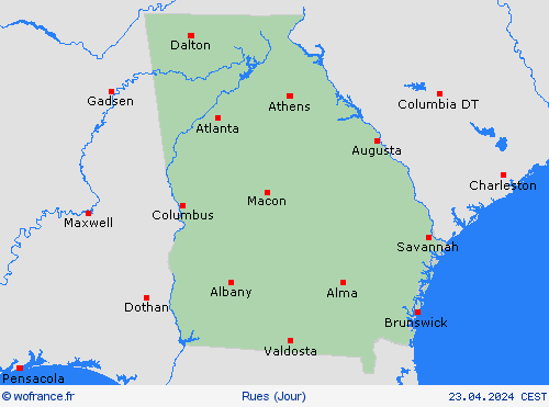 mété des routes Géorgie Amérique du Nord Cartes de prévision