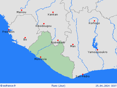 mété des routes Liberia Afrique Cartes de prévision