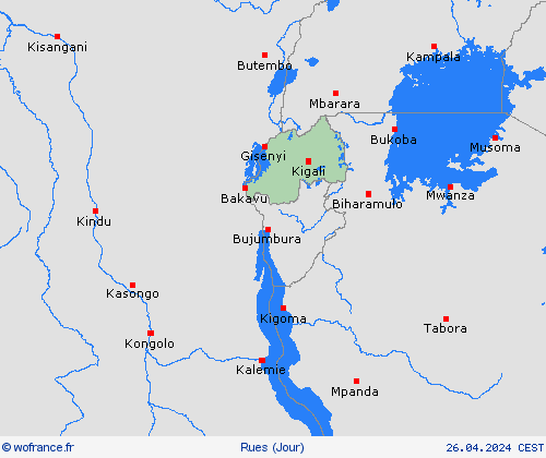 mété des routes Rwanda Afrique Cartes de prévision