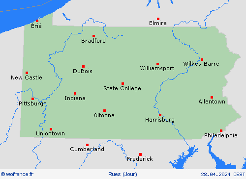 mété des routes Pennsylvanie Amérique du Nord Cartes de prévision