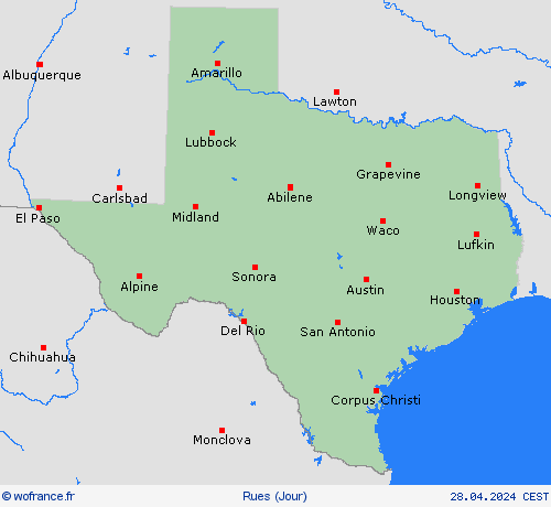 mété des routes Texas Amérique du Nord Cartes de prévision