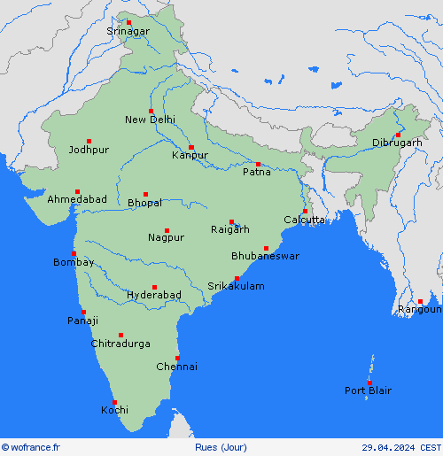 mété des routes Inde Asie Cartes de prévision