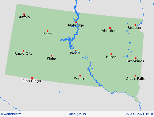 mété des routes Dakota du Sud Amérique du Nord Cartes de prévision