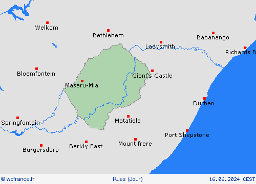 mété des routes Lesotho Afrique Cartes de prévision