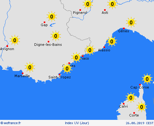 index uv Monaco Europe Cartes de prévision