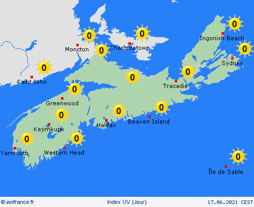 index uv Nouvelle-Écosse Amérique du Nord Cartes de prévision