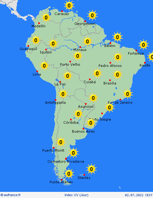 index uv  Amérique du Sud Cartes de prévision