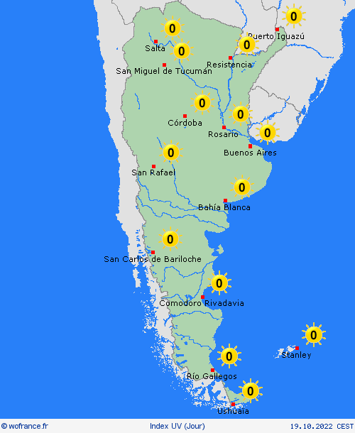 index uv Argentine Amérique du Sud Cartes de prévision