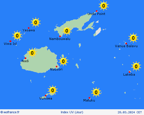 index uv Fidji Océanie Cartes de prévision