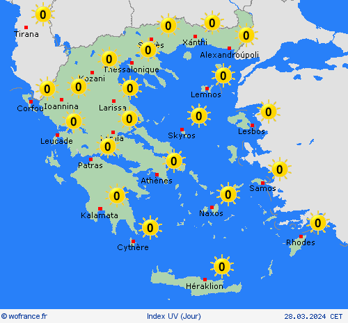 index uv Grèce Europe Cartes de prévision