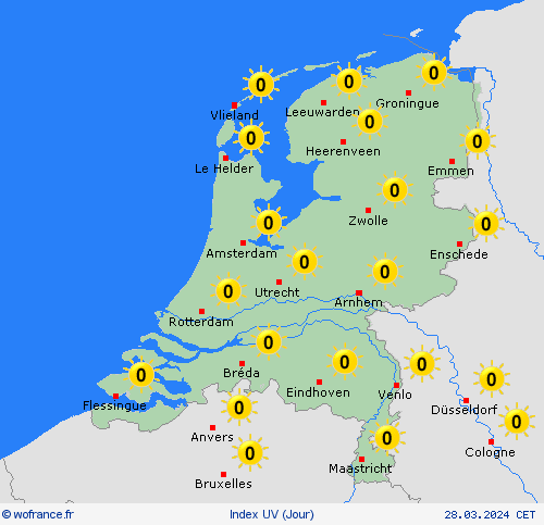 index uv Pays-Bas Europe Cartes de prévision
