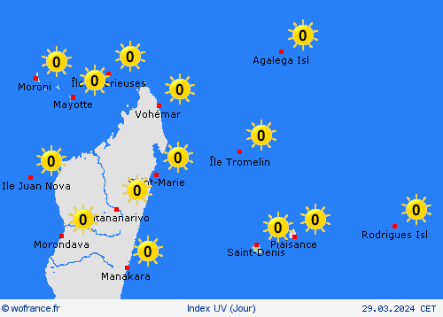 index uv La Réunion Afrique Cartes de prévision