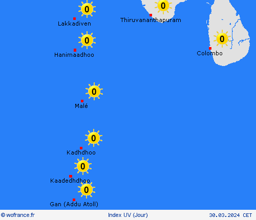 index uv Maldives Asie Cartes de prévision