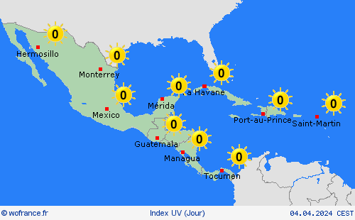 index uv  Amérique centrale Cartes de prévision