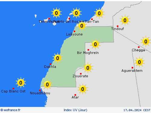 index uv Sahara occidental Afrique Cartes de prévision