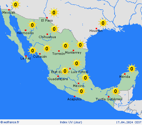 index uv Mexique Amérique centrale Cartes de prévision
