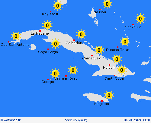 index uv Îles Caïmans Amérique centrale Cartes de prévision