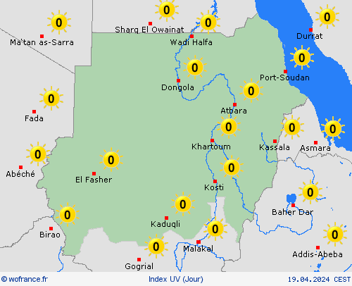 index uv Soudan Afrique Cartes de prévision
