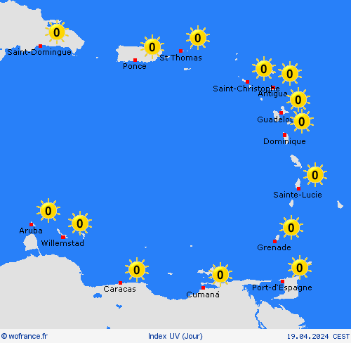 index uv Petites Antilles Amérique centrale Cartes de prévision