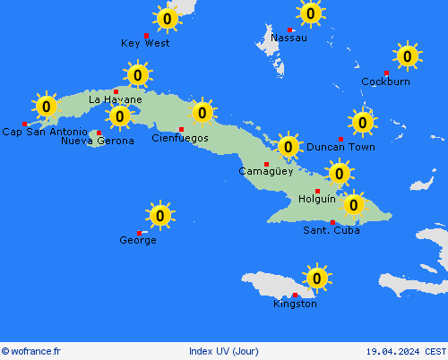 index uv Cuba Amérique centrale Cartes de prévision