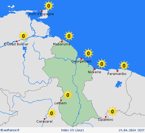 index uv Guyana Amérique du Sud Cartes de prévision