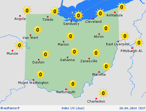 index uv Ohio Amérique du Nord Cartes de prévision