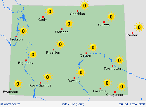 index uv Wyoming Amérique du Nord Cartes de prévision