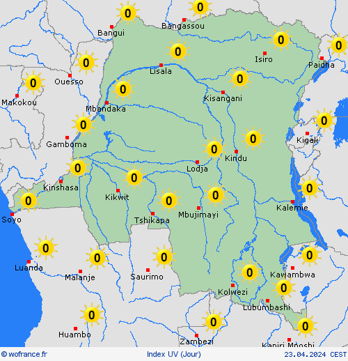 index uv République démocratique du Congo Afrique Cartes de prévision