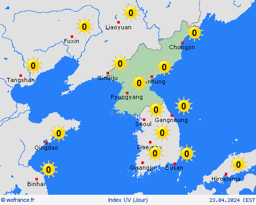 index uv Corée du Nord Asie Cartes de prévision