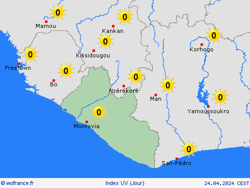 index uv Liberia Afrique Cartes de prévision