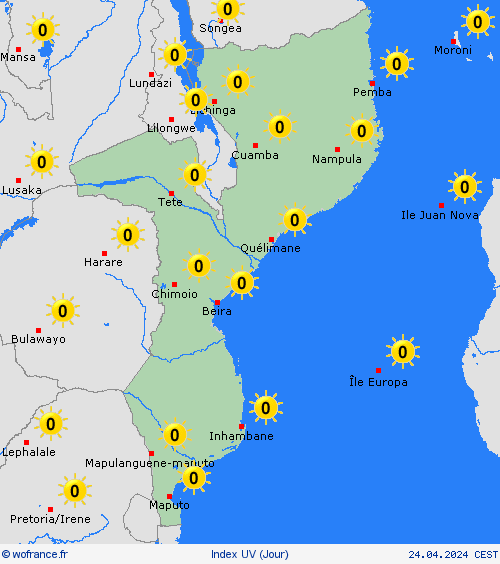 index uv Mozambique Afrique Cartes de prévision