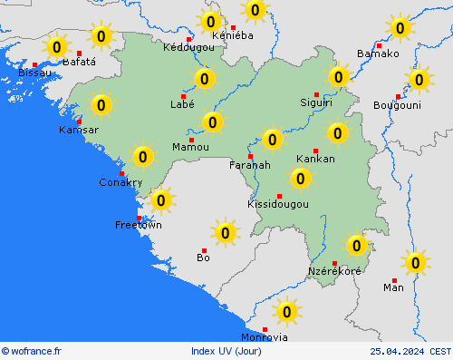 index uv Guinée Afrique Cartes de prévision