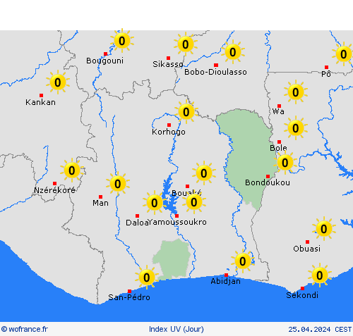 index uv Côte d’Ivoire Afrique Cartes de prévision