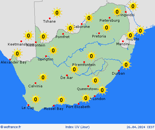 index uv Afrique du Sud Afrique Cartes de prévision