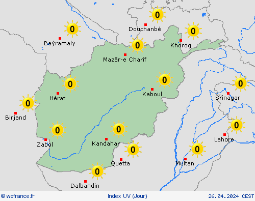 index uv Afghanistan Asie Cartes de prévision