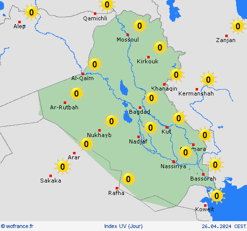 index uv Irak Asie Cartes de prévision